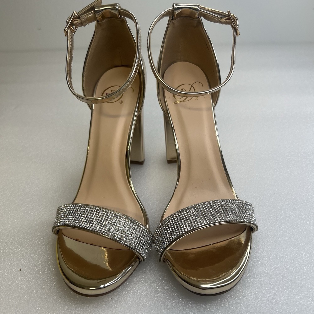 Rhinestone Block Heel Sandals 6.5 Iridescent Ankle Strap Party‎ Heels